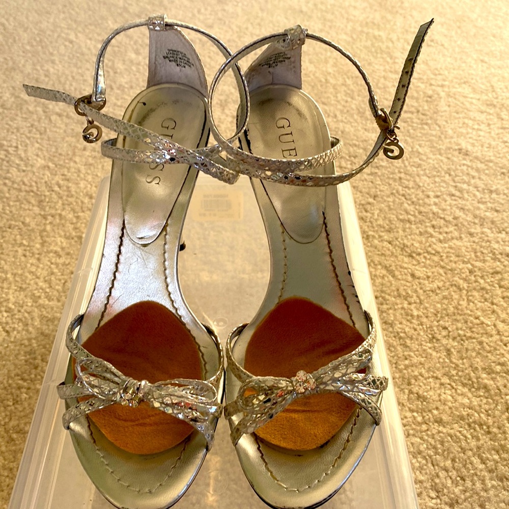 Guess silver color sandal leather upper in size 6.5